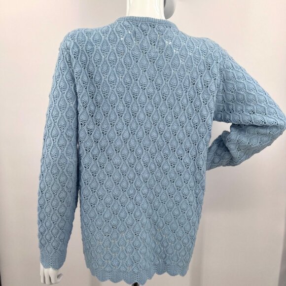Vintage 70s Buck & Buck Candle Flame Lace Knit Cardigan Grandma L-XL - Picture 3 of 9